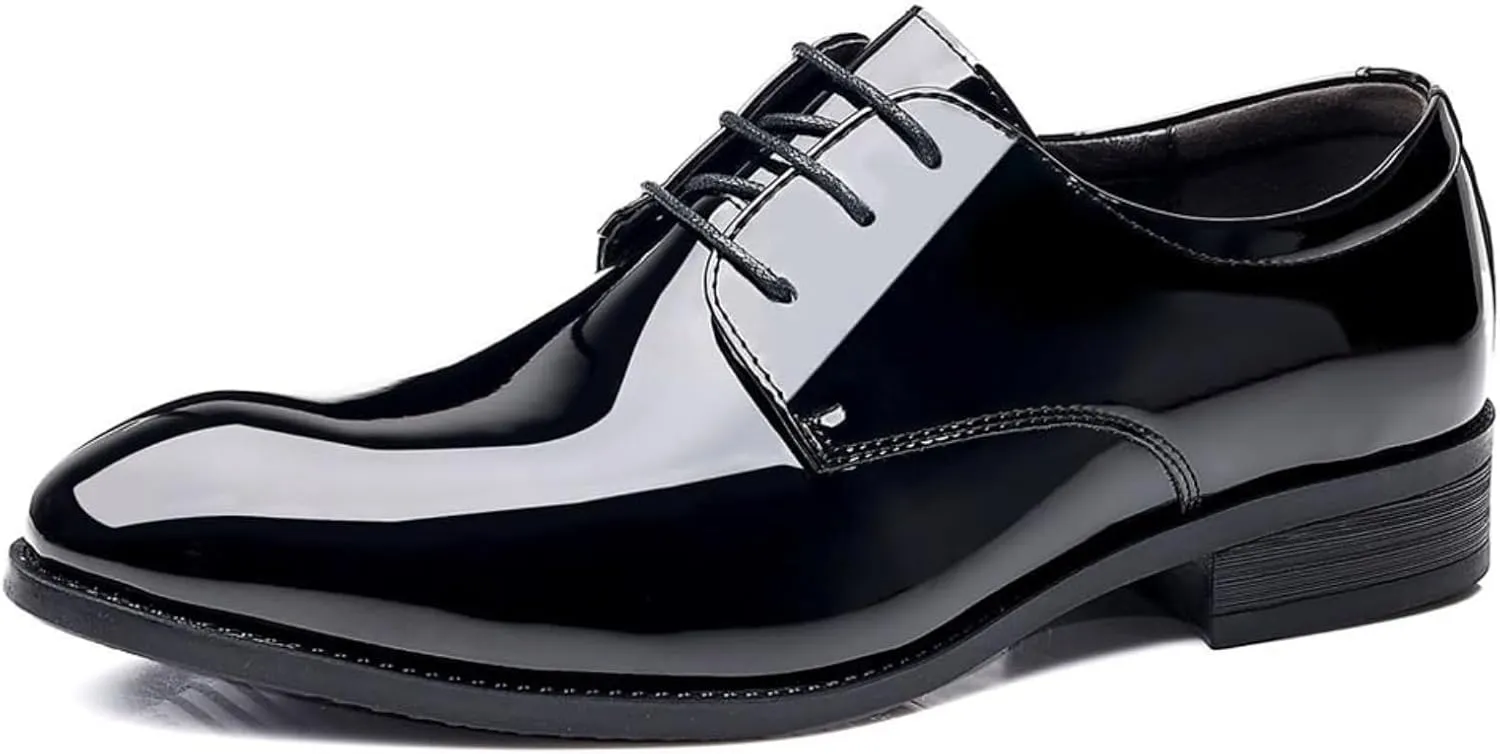 Men's Dress Shoes Faux Patent Leather Oxford Dress Shoes, Leather Formal Business Oxford Shoes Fashion Breathable Prom Business Wedding Dress Shoes