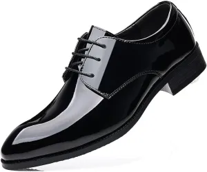 Men's Dress Shoes Faux Patent Leather Oxford Dress Shoes, Leather Formal Business Oxford Shoes Fashion Breathable Prom Business Wedding Dress Shoes