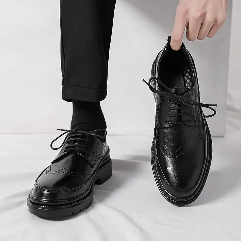 Mens Dress Shoes Handcrafted Mens Oxford Shoes Genuine Calfskin Leather Brogue Dress Shoes Black Classic Business Formal Shoes Man