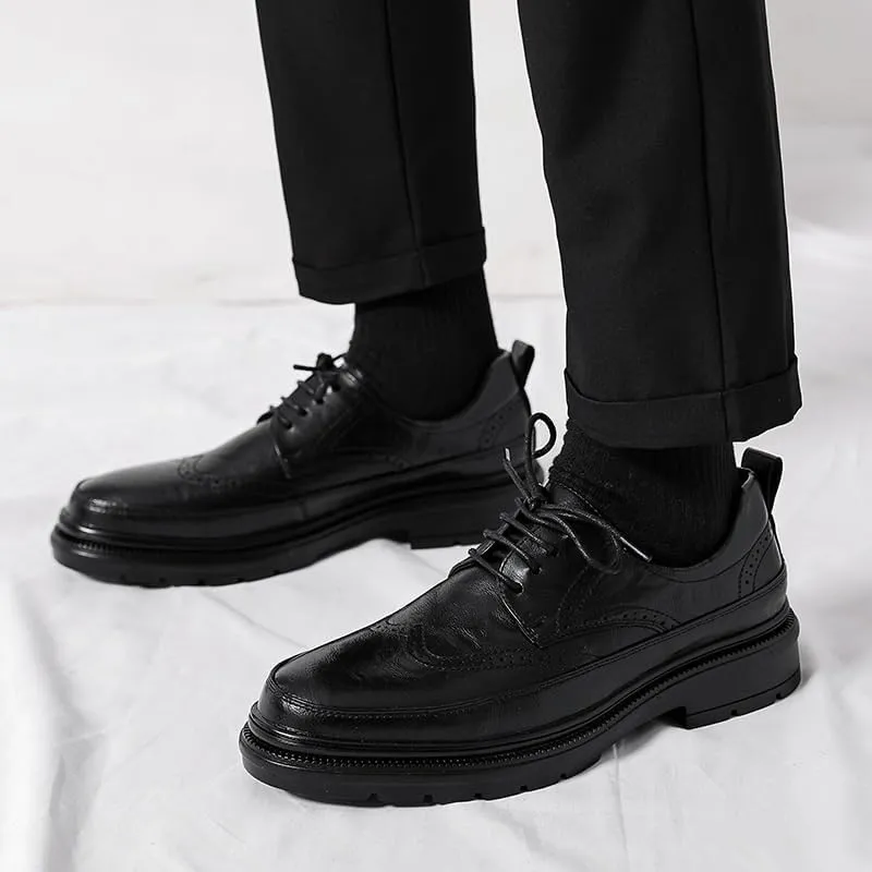 Mens Dress Shoes Handcrafted Mens Oxford Shoes Genuine Calfskin Leather Brogue Dress Shoes Black Classic Business Formal Shoes Man