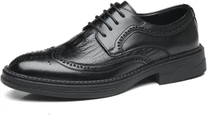 Men's Dress Shoes Oxford Formal Classic Business Shoes Classic Lace-up Low Top Block High Heel Shoes Lace Up Pointed Toe Premium Genuine Leather