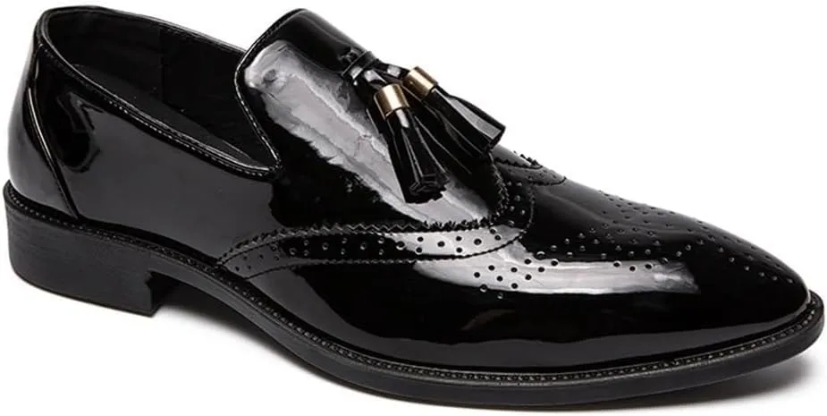 Men's Fashion Classic Dress Shoes Classic Leather Walking Business Pointed Toe Brogue Tuxedo Shoes