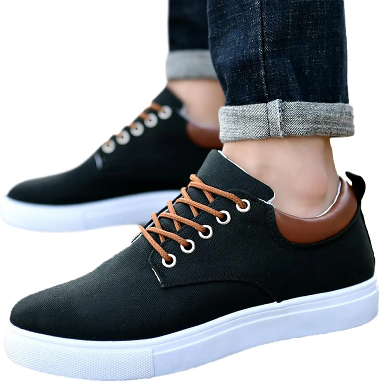 Mens Fashion Sneakers Low Top Flat Bottom Lightweight Canvas Casual Sports Shoes Lace up Breathable Non Slip Comfortable Simple Walking Shoes for Men