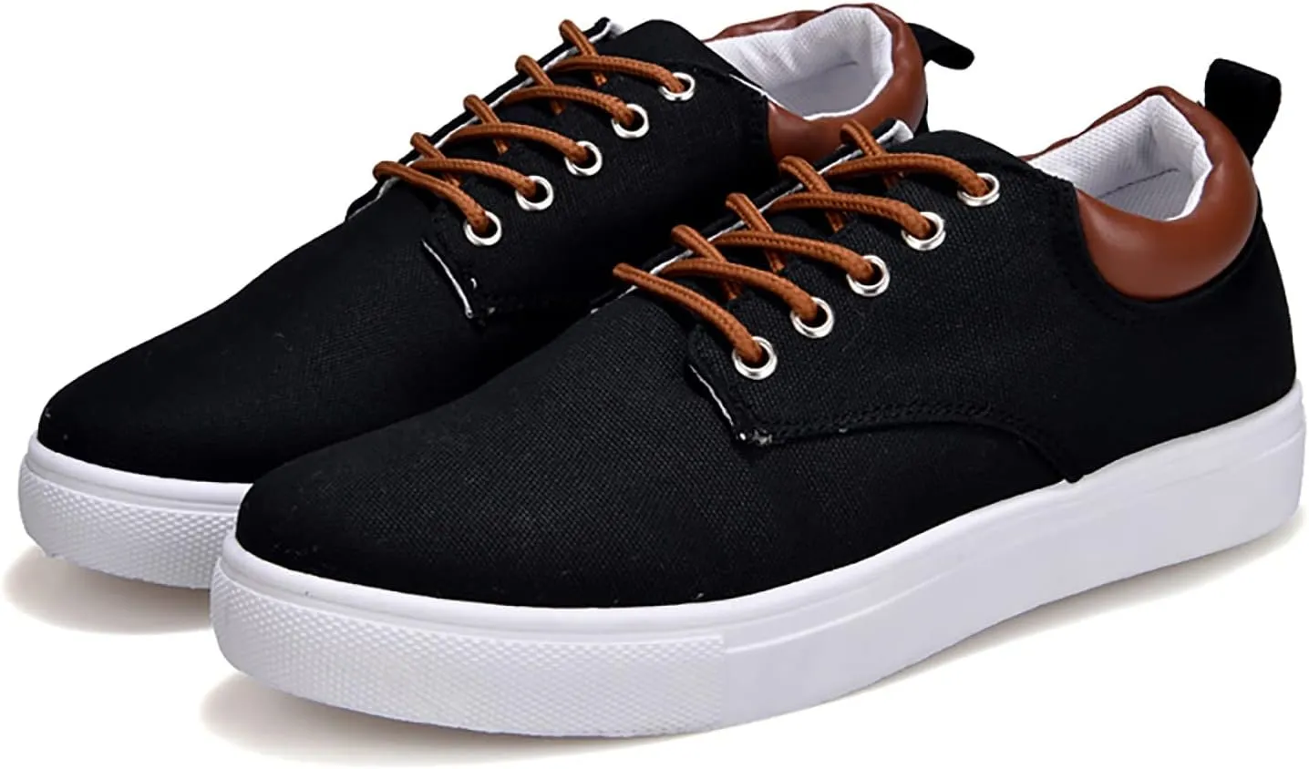 Mens Fashion Sneakers Low Top Flat Bottom Lightweight Canvas Casual Sports Shoes Lace up Breathable Non Slip Comfortable Simple Walking Shoes for Men
