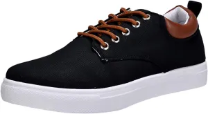 Mens Fashion Sneakers Low Top Flat Bottom Lightweight Canvas Casual Sports Shoes Lace up Breathable Non Slip Comfortable Simple Walking Shoes for Men