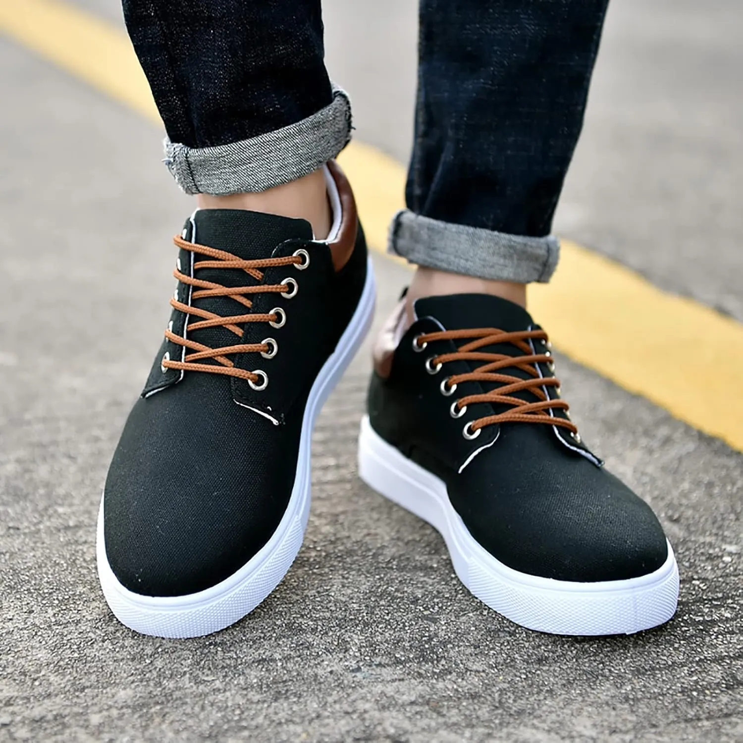 Mens Fashion Sneakers Low Top Flat Bottom Lightweight Canvas Casual Sports Shoes Lace up Breathable Non Slip Comfortable Simple Walking Shoes for Men