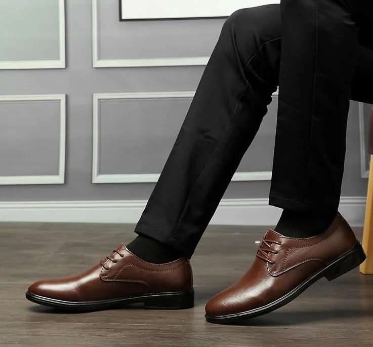 Men's Genuine Leather Business Formal Lace-up Oxford Shoes Men Fashion Classic Pointed Toe Dress Shoes