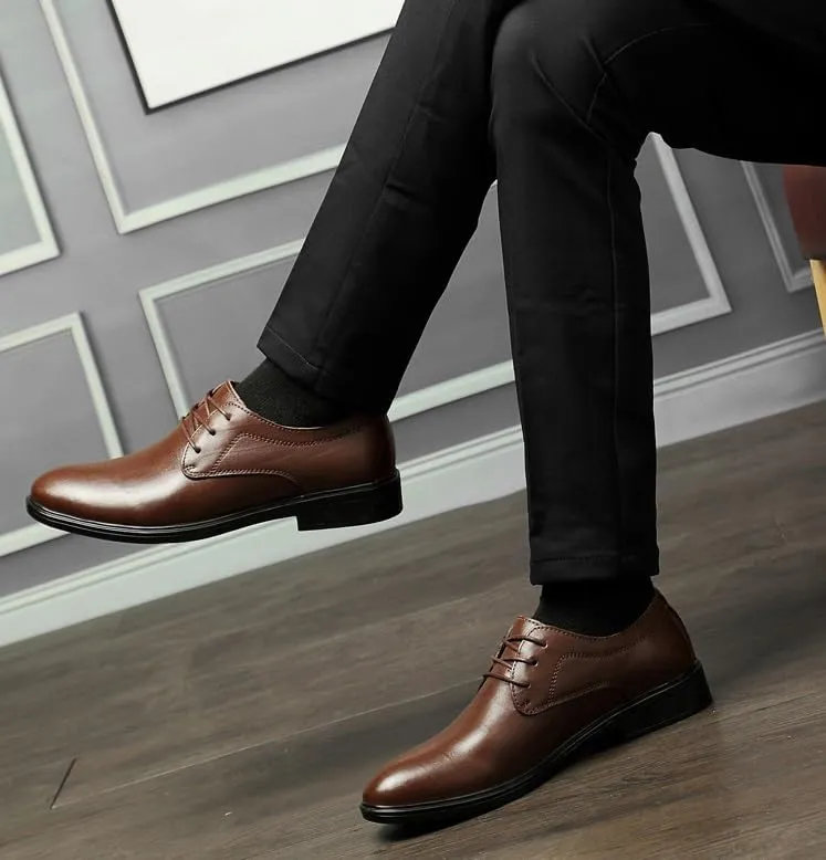 Men's Genuine Leather Business Formal Lace-up Oxford Shoes Men Fashion Classic Pointed Toe Dress Shoes