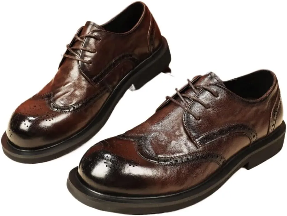 Men's Genuine Leather Platform Slip-On Oxfords Derby Shoes