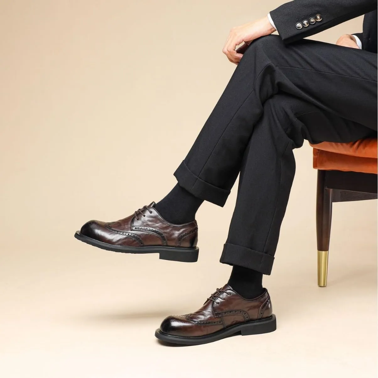 Men's Genuine Leather Platform Slip-On Oxfords Derby Shoes