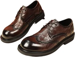 Men's Genuine Leather Platform Slip-On Oxfords Derby Shoes