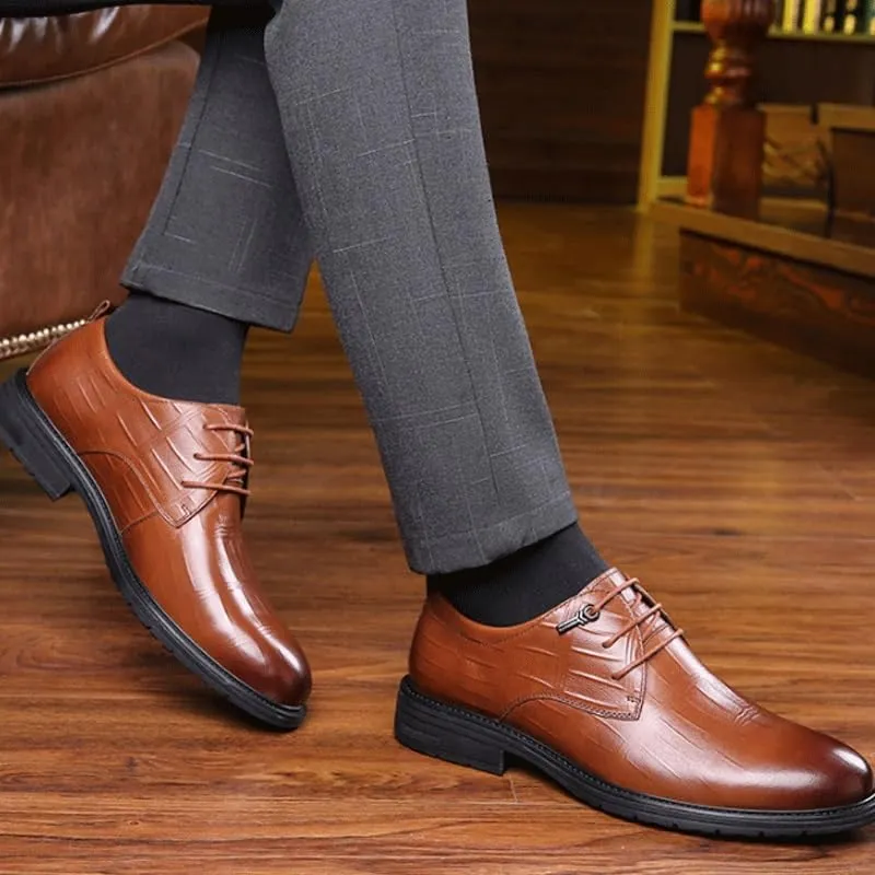Men's Genuine Leather Platform Slip-On Oxfords for Office Classic Business Party Shoes