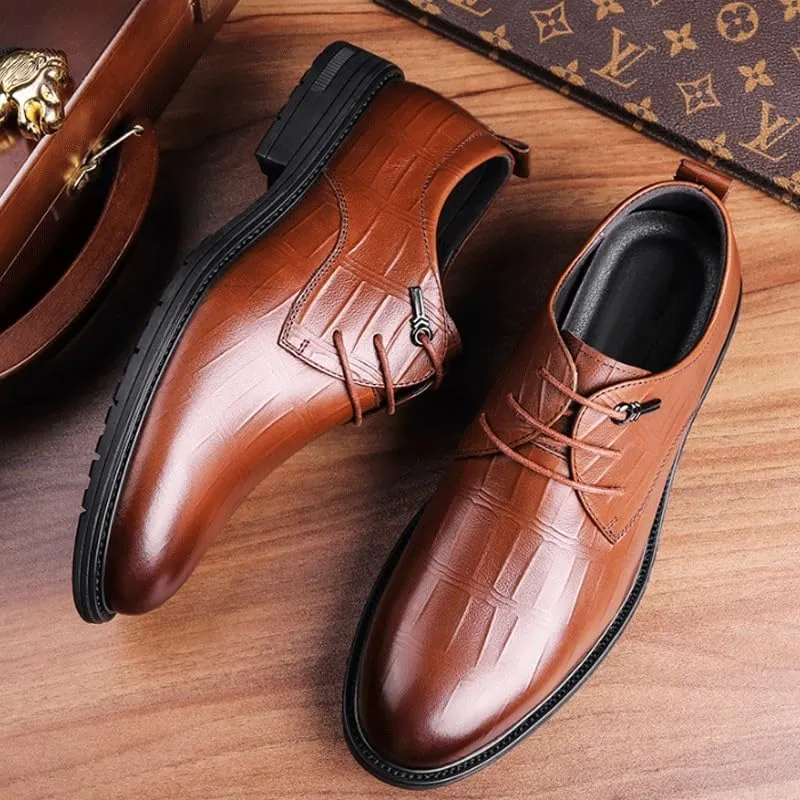 Men's Genuine Leather Platform Slip-On Oxfords for Office Classic Business Party Shoes