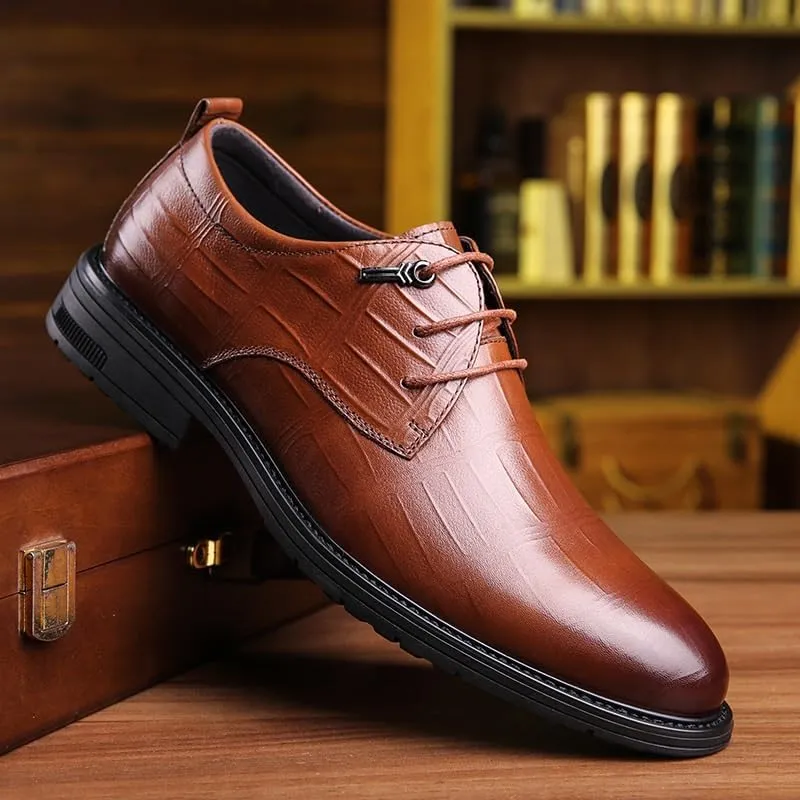 Men's Genuine Leather Platform Slip-On Oxfords for Office Classic Business Party Shoes