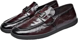 Men's Leather Chunky Dress Shoes Comfortable Oxford Shoes ， Breathable Fashion Casual Round Toe Synthetic Leather Business Footwear