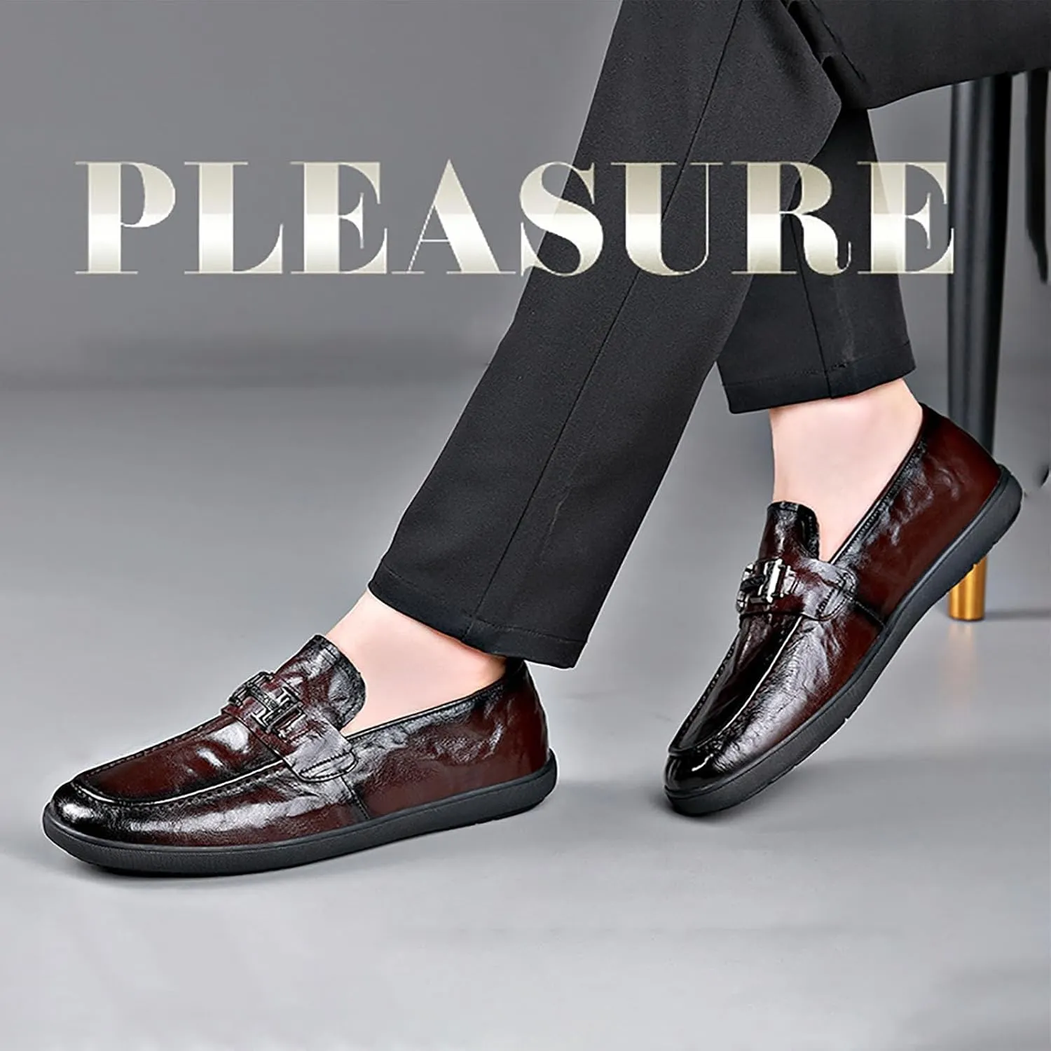 Men's Leather Chunky Dress Shoes Comfortable Oxford Shoes ， Breathable Fashion Casual Round Toe Synthetic Leather Business Footwear