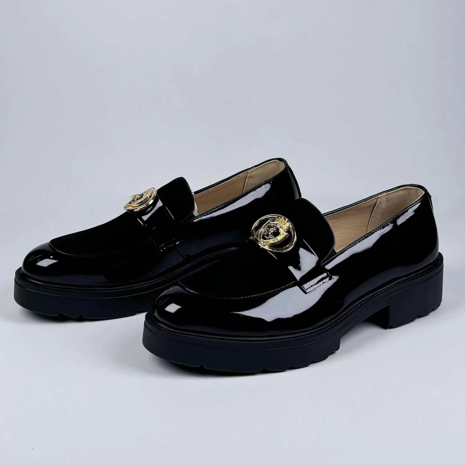 Men's Leather Lace Up Platform Block Heel Oxford Shoes