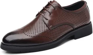 Men's Leather Oxfords Shoes Breathable Fashion Classic Round-Toe Lace Up Low Top Genuine Leather Shoes Hand Stitched Business Formal Derby Shoes