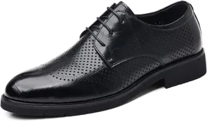 Men's Leather Oxfords Shoes Breathable Fashion Classic Round-Toe Lace Up Low Top Genuine Leather Shoes Hand Stitched Business Formal Derby Shoes