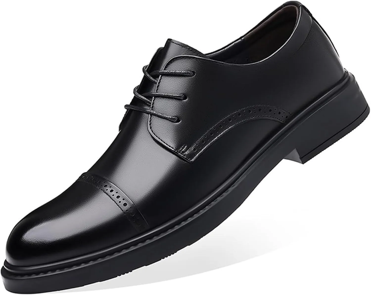 Men's Leather Tips Lace Up Oxfords Shoes Fashion Round Toe Lace Up Low Top Brogue Dress Shoes Breathable Casual Tuxedo Leather Shoes