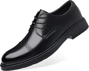 Men's Leather Tips Lace Up Oxfords Shoes Fashion Round Toe Lace Up Low Top Brogue Dress Shoes Breathable Casual Tuxedo Leather Shoes