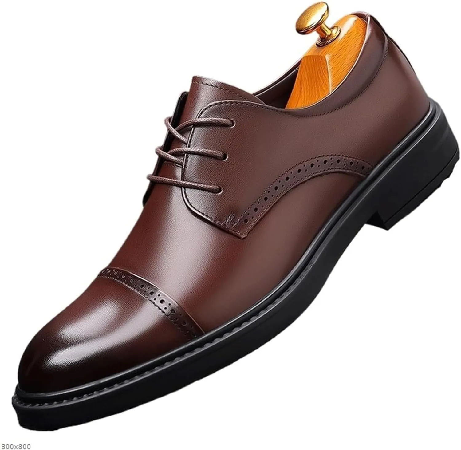 Men's Leather Tips Lace Up Oxfords Shoes Fashion Round Toe Lace Up Low Top Brogue Dress Shoes Breathable Casual Tuxedo Leather Shoes