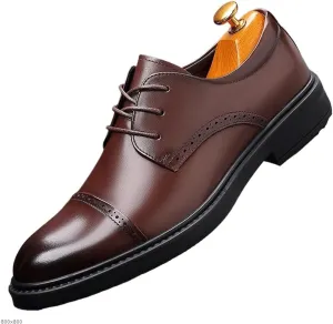 Men's Leather Tips Lace Up Oxfords Shoes Fashion Round Toe Lace Up Low Top Brogue Dress Shoes Breathable Casual Tuxedo Leather Shoes