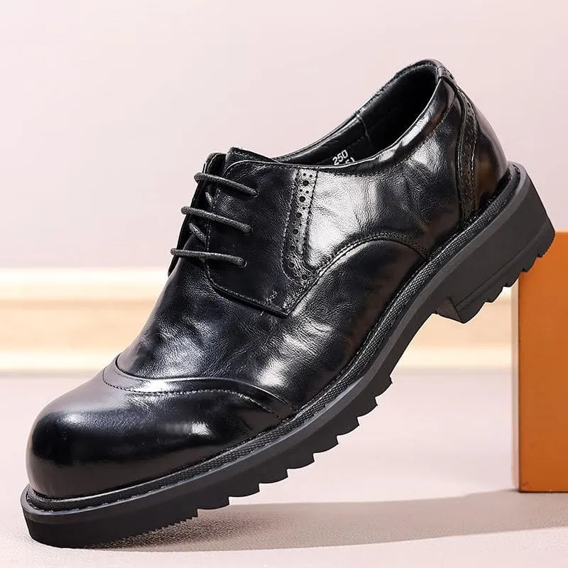 Men's Modern Classic Lace up Leather Lined Perforated Dress Oxfords Shoes