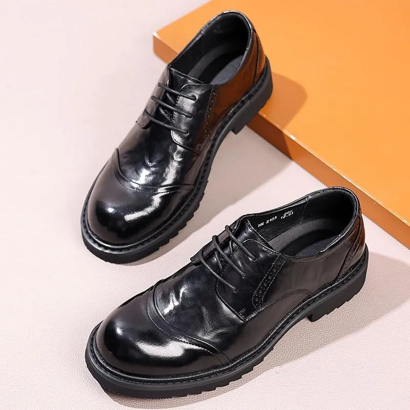 Men's Modern Classic Lace up Leather Lined Perforated Dress Oxfords Shoes