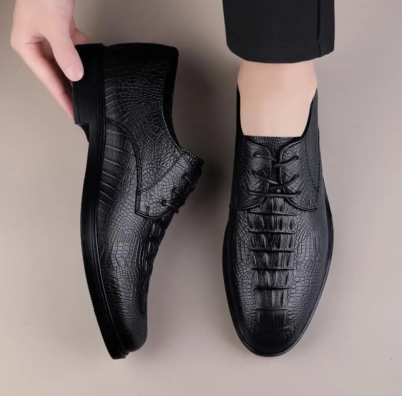 Men's Pointed Toe Brogue Oxfords - Stylish Leather Dress Shoes for Business & Casual Wear