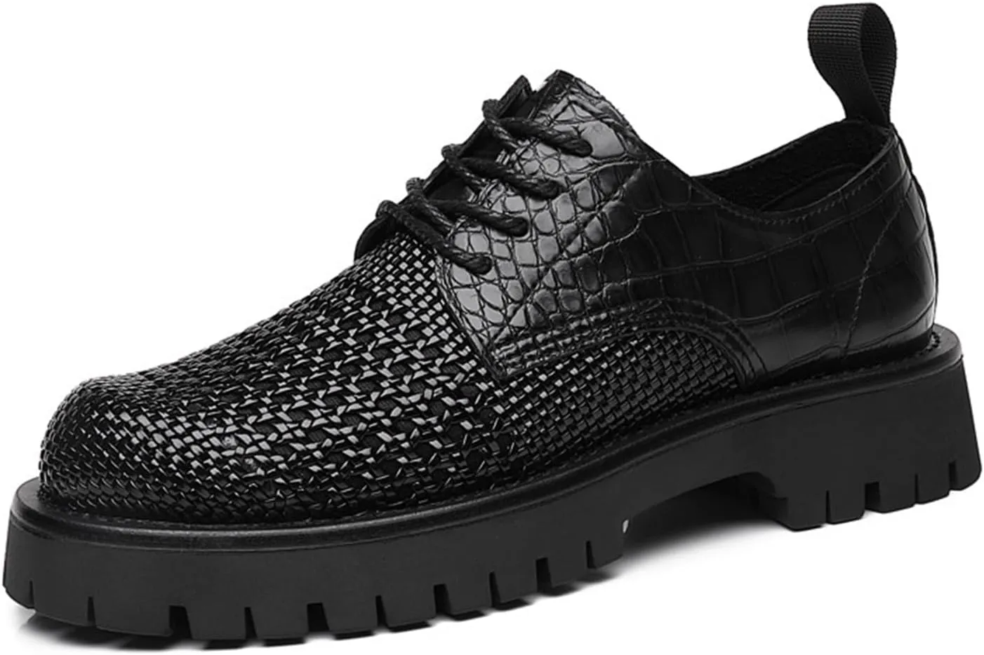 Men's PU Leather Cutout Breathable Dress Shoes Business Fashion Wedding Shoes Comfortable Pointed Toe Oxford Shoes Modern Formal Woven Leather Oxfords