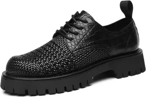 Men's PU Leather Cutout Breathable Dress Shoes Business Fashion Wedding Shoes Comfortable Pointed Toe Oxford Shoes Modern Formal Woven Leather Oxfords