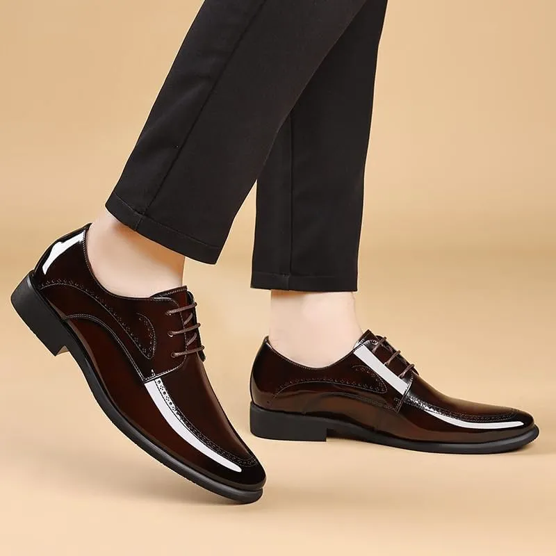 Men's Shiny Patent Leather Dress Shoes Mens Breathable Leather Wingtip Brogue Oxfords Shoes