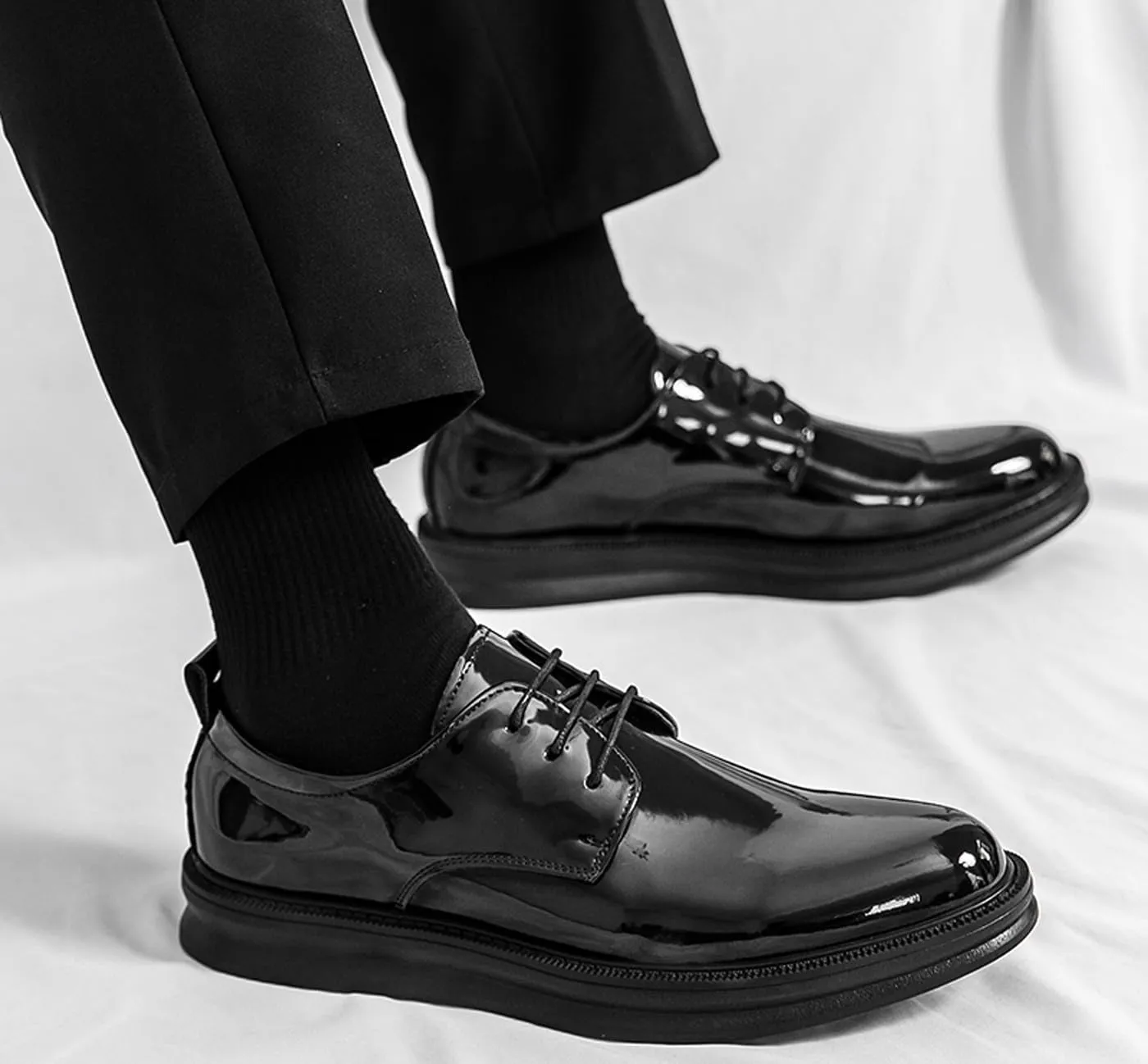 Mens Sneakers Black Prom Dress Oxfords Tuxedo Leather Derby Fashion Business Comfortable Casual Walking Shoes
