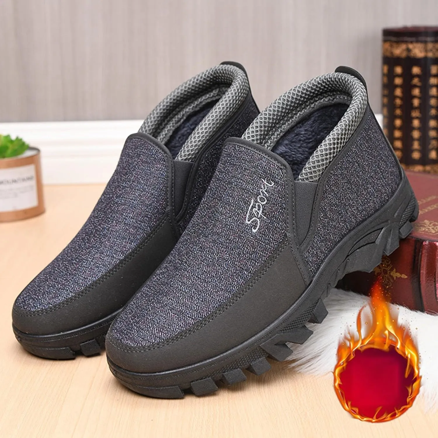 Men's Winter Slip On Snow Boots Warm Plush Lined Cold Shoes Winter Boot Leather Outdoor Thermal Work Ankle