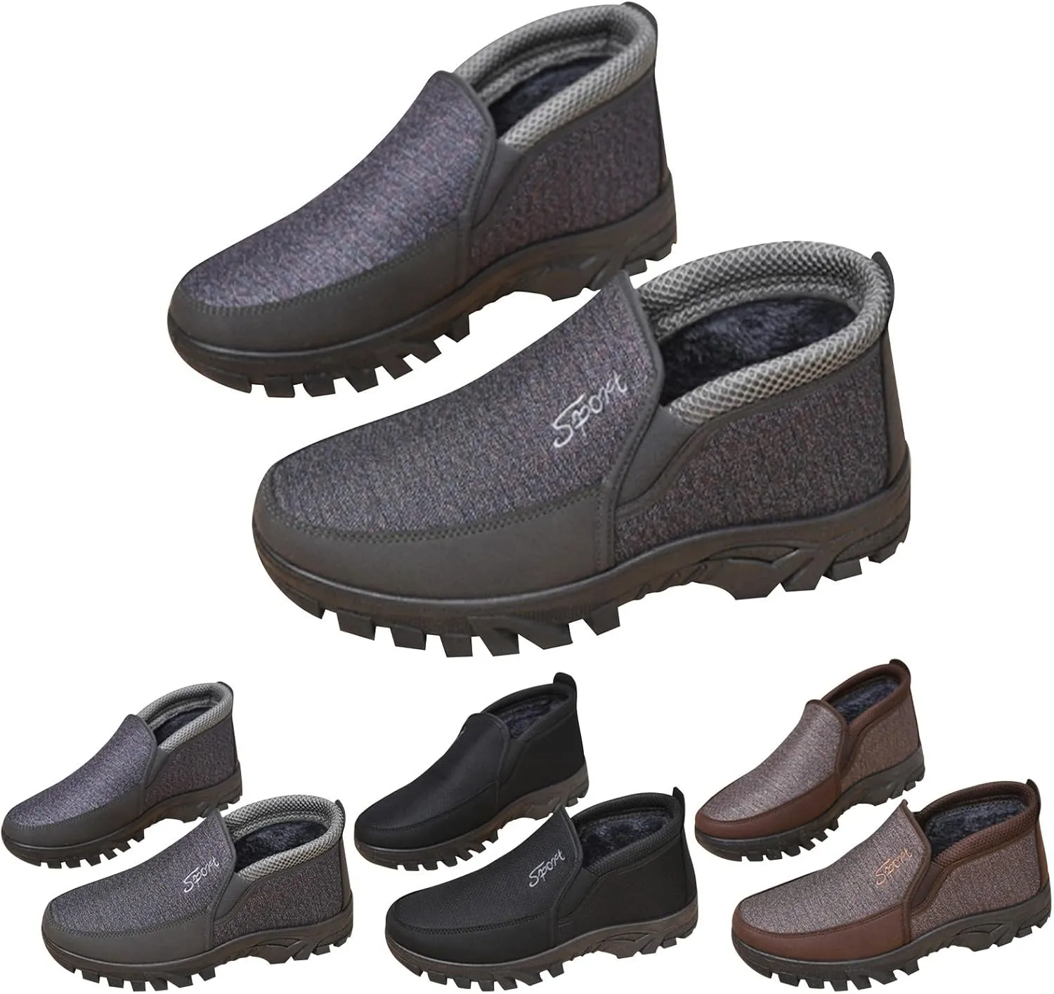 Men's Winter Slip On Snow Boots Warm Plush Lined Cold Shoes Winter Boot Leather Outdoor Thermal Work Ankle