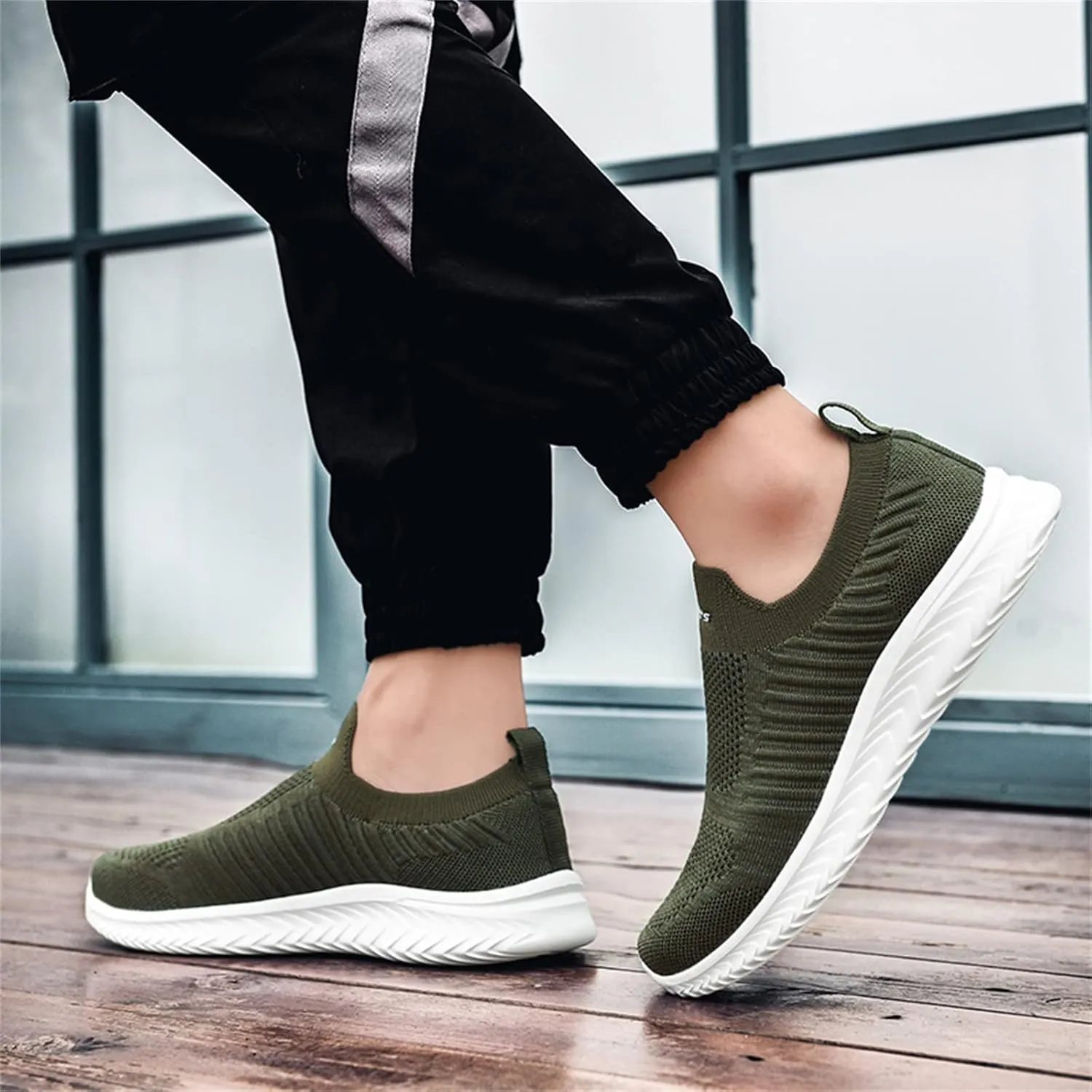 Mens Woven Orthopedic Breathable Solid Color Casual Running Shoes Comfortable Lighweight Sneakers Soft Sole Slip on Comfy Outdoor Walking Shoes