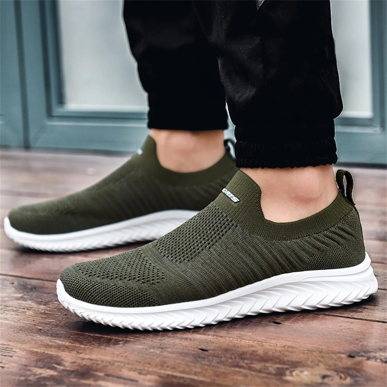 Mens Woven Orthopedic Breathable Solid Color Casual Running Shoes Comfortable Lighweight Sneakers Soft Sole Slip on Comfy Outdoor Walking Shoes