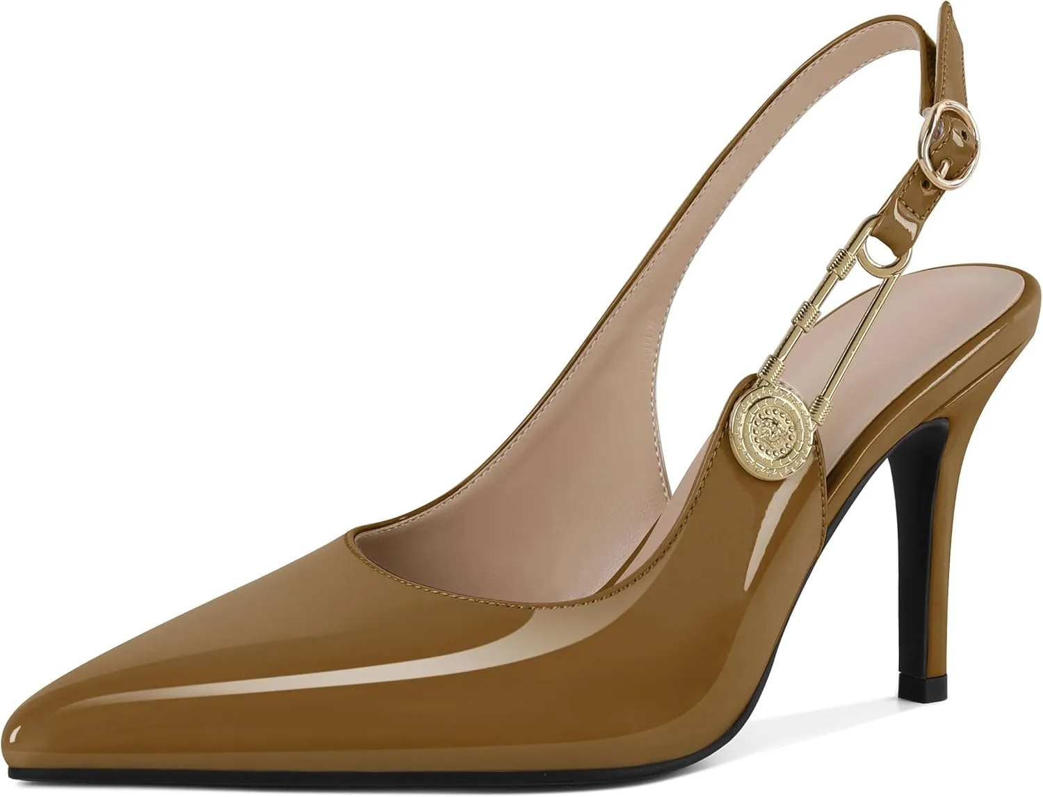 Mettesally Women Slingback Heels High Heels Closed Pointed Toe Pumps Stilettos Ankle Strap Women Pumps Shoes 3.7 Inch
