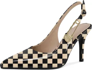 Mettesally Women Slingback Heels High Heels Closed Pointed Toe Pumps Stilettos Ankle Strap Women Pumps Shoes 3.7 Inch