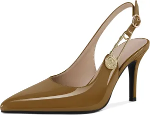 Mettesally Women Slingback Heels High Heels Closed Pointed Toe Pumps Stilettos Ankle Strap Women Pumps Shoes 3.7 Inch