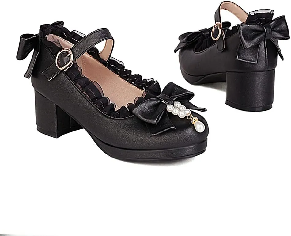 MIOKE Women's Chunky Platform Pump Oxfords Patent Leather Buckle High Heel Classic Mary Jane Dress Shoes