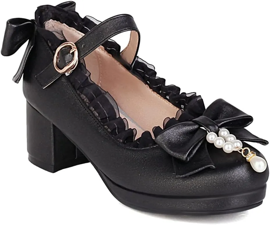 MIOKE Women's Chunky Platform Pump Oxfords Patent Leather Buckle High Heel Classic Mary Jane Dress Shoes