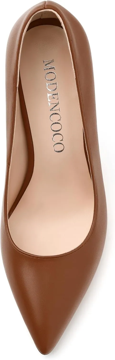 MODENCOCO Women's High Heel Pumps Elegant Stiletto Heels Sexy Closed Pointed Toe Heels Classic Comfortable Slip-On Dress Shoes for Party Wedding Prom Office 4 Inch