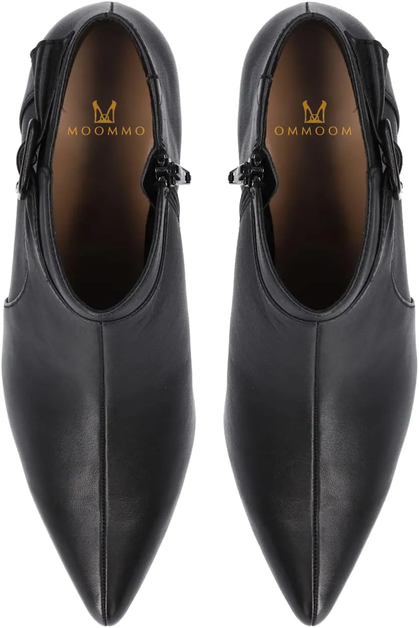 MOOMMO Women Low Kitten Heel Suede Ankle Boots Bow Pointed Closed Toe Zipper Chelsea Boots 2" Heels Buckle Strap Faux Suede Boot Zip Up Short Dress Booties Fall Office Wedding Comfy Cute 4-11 M US