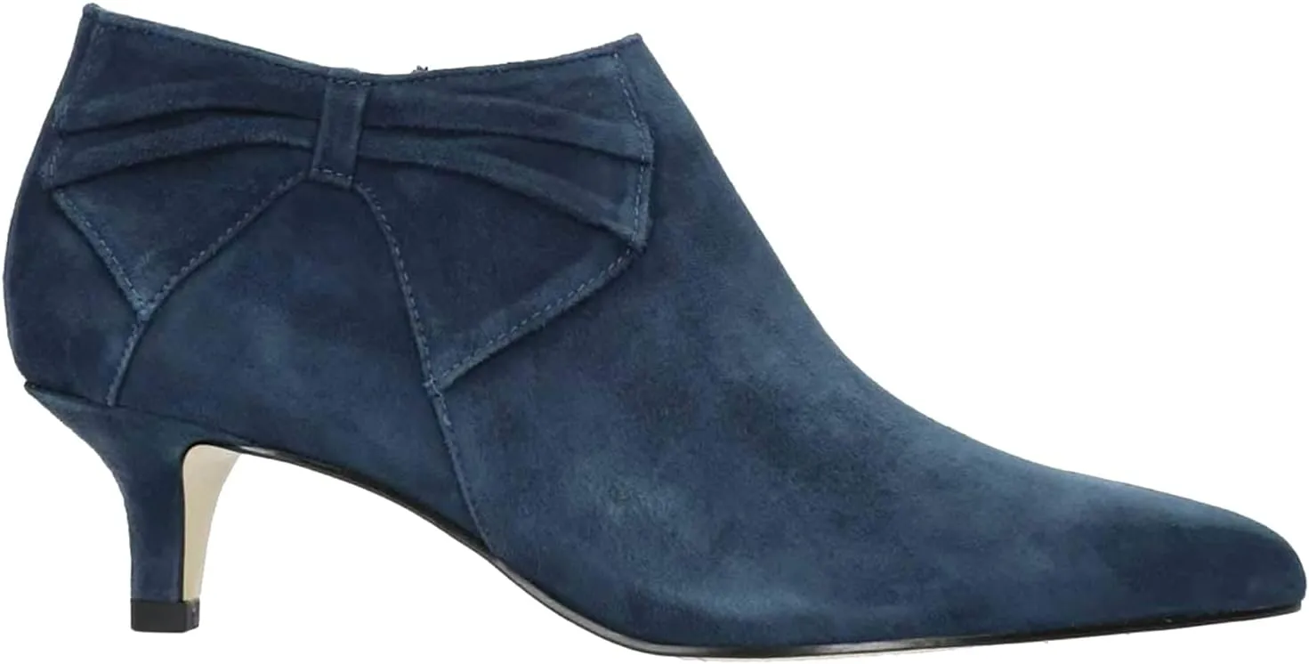 MOOMMO Women Low Kitten Heel Suede Ankle Boots Bow Pointed Closed Toe Zipper Chelsea Boots 2" Heels Buckle Strap Faux Suede Boot Zip Up Short Dress Booties Fall Office Wedding Comfy Cute 4-11 M US