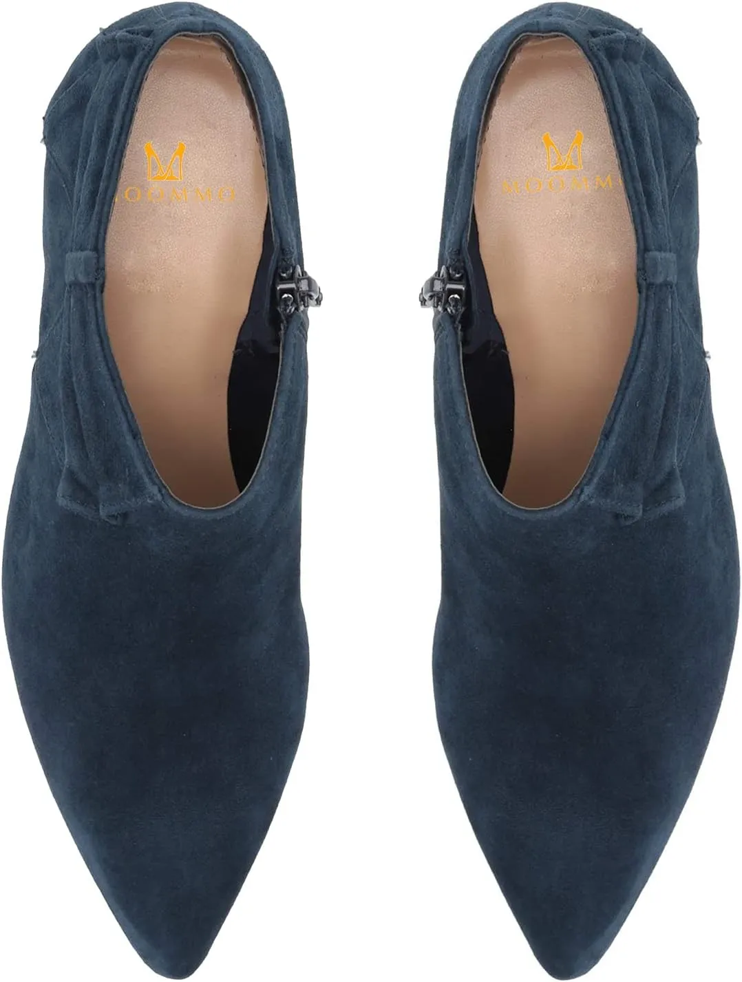 MOOMMO Women Low Kitten Heel Suede Ankle Boots Bow Pointed Closed Toe Zipper Chelsea Boots 2" Heels Buckle Strap Faux Suede Boot Zip Up Short Dress Booties Fall Office Wedding Comfy Cute 4-11 M US