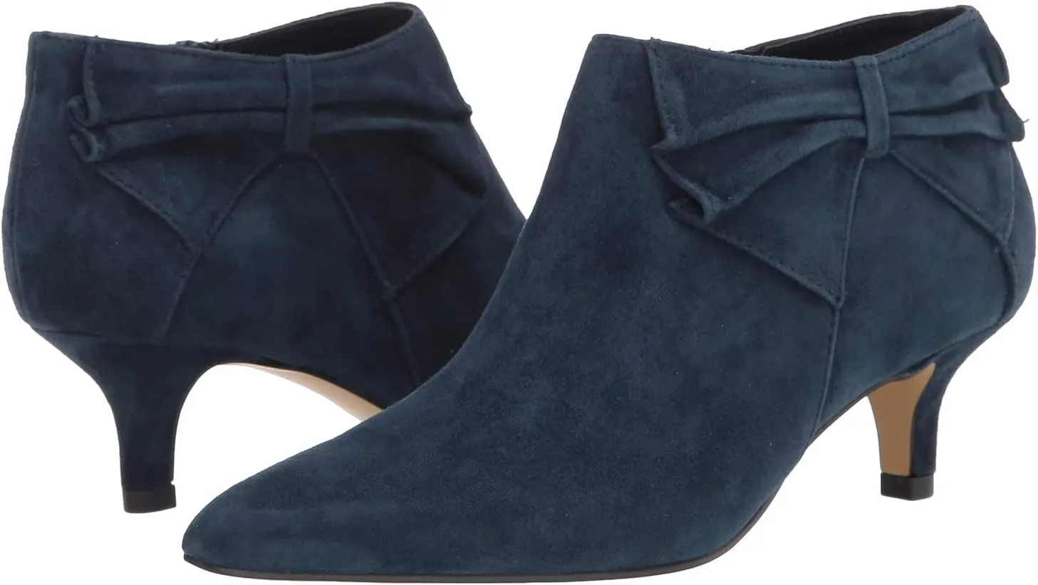 MOOMMO Women Low Kitten Heel Suede Ankle Boots Bow Pointed Closed Toe Zipper Chelsea Boots 2" Heels Buckle Strap Faux Suede Boot Zip Up Short Dress Booties Fall Office Wedding Comfy Cute 4-11 M US