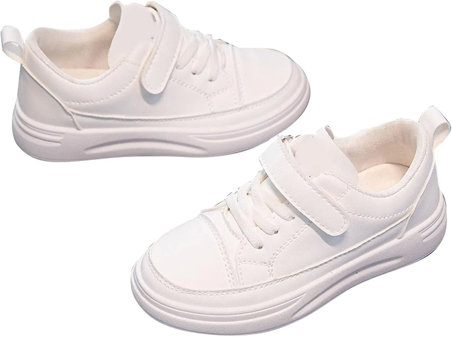 New Leather Rubber Shoes for Boys Girls Lightweight Canvas Shoes Athletic Running Classic Adjustable Strap Sneakers
