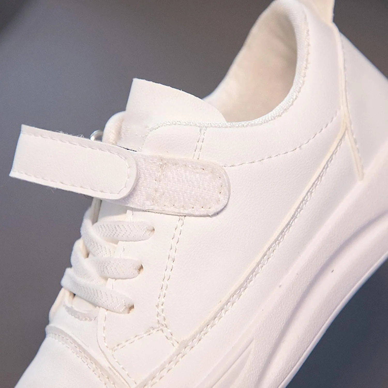 New Leather Rubber Shoes for Boys Girls Lightweight Canvas Shoes Athletic Running Classic Adjustable Strap Sneakers